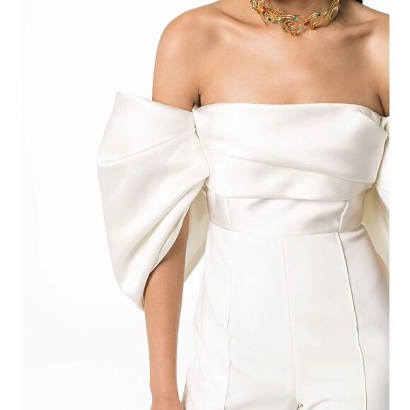 Solace London Womens Polyester Kasey Off The Shoulder Jumpsuit Cream Size 4 - Picture 4 of 16